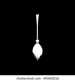Witch Broom Halloween Concept Flat Icon On Black Background