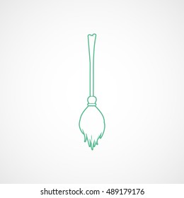 Witch Broom Halloween Concept Green Line Icon On White Background