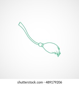 Witch Broom Halloween Concept Green Line Icon On White Background