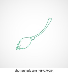 Witch Broom Halloween Concept Green Line Icon On White Background
