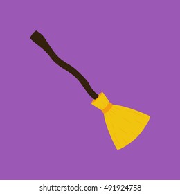 Witch broom. Halloween decoration vector illustration