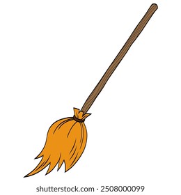 Witch Broom Halloween Drawing Vector Illustration