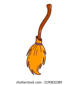 Witch broom. Halloween elements. Trick or treat concept. Vector illustration in hand drawn style