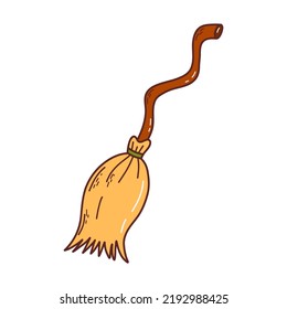 Witch broom. Halloween elements. Trick or treat concept. Vector illustration in hand drawn style