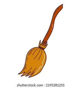 Witch broom. Halloween elements. Trick or treat concept. Vector illustration in hand drawn style