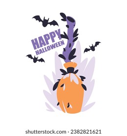 Witch Broom as Happy Halloween Trick or Treat Night Party Element Vector Illustration