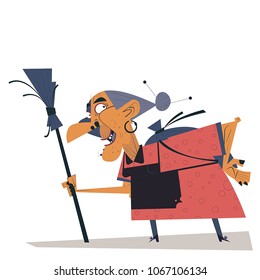 witch with a broom in her hand