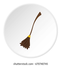 Witch broom icon in flat circle isolated vector illustration for web