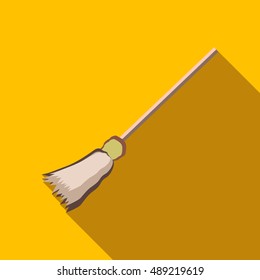 Witch broom icon in flat style isolated with long shadow vector illustration