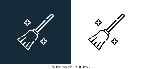 witch broom icon isolated on white and black colors. witch broom outline linear vector icon from magic collection for mobile apps, web and ui.