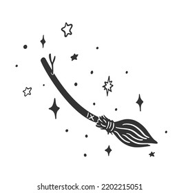 Witch broom icon. Magic broom. Halloween symbol. Magician tool. Vector illustration isolated on white background