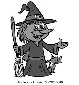 Witch with Broom Illustration - A vector cartoon illustration of a Witch with Broom.