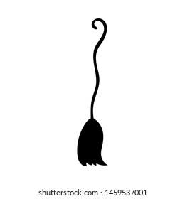 Witch broom isolated on white background. Halloween decorative element. Vector illustration for any design.