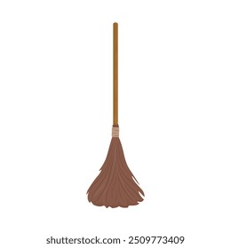 Witch broom isolated on white background. Vector cartoon illustration.