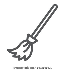 Witch broom line icon, halloween and magic, brush sign, vector graphics, a linear pattern on a white background, eps 10.
