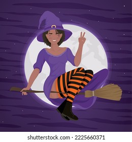 witch in broom night scene