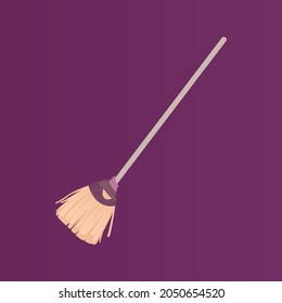 Witch Broom Object Purple Black Dark Magical Fantasy Spooky Evil Fly Halloween Night October Scary Simple Illustration Vector