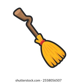 witch broom with outline in flat vector design.