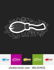 witch broom paper sticker with hand drawn elements