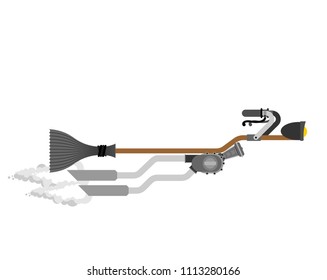 Witch broom racing Isolated. Broomstick Speeding turbo. Halloween Vector illustration.
