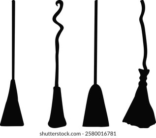 witch broom silhouette on white background vector