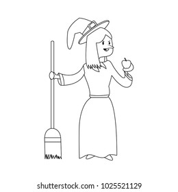 Witch with broom stick and apple