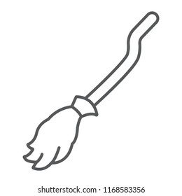Witch broom thin line icon, halloween and magic, broomstick sign, vector graphics, a linear pattern on a white background, eps 10.