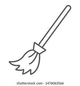 Witch broom thin line icon, halloween and magic, brush sign, vector graphics, a linear pattern on a white background, eps 10.