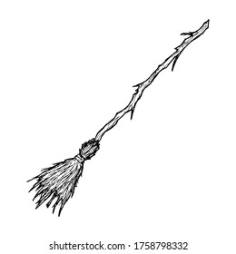 Witch broom. Vector cartoon illustration. Isolated object on white. Hand-drawn style.
