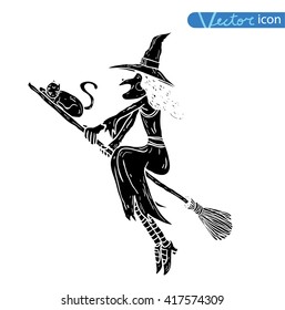  witch with broom. vector illustration.