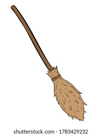 Witch broom vector isolated on the white background. Hand drawn illustration for print design, banner, logo, poster
