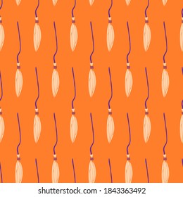 Witch broom vector seamless pattern. Witchy background for halloween design. Magic school concept. EPS 8.
