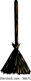 witch broom in wood cut style