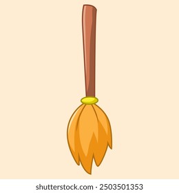 Witch broom. Wooden broomstick icon