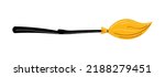 Witch broom. Wooden broomstick isolated icon. Devices for cleaning the territory from dust, leaves and debris. Vector illustration isolated on white background.	