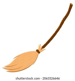 Witch broom. Wooden broomstick isolated icon. Devices for cleaning the territory from dust, leaves and debris. Vector illustration in cartoon style.
