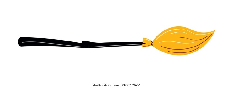 Witch broom. Wooden broomstick isolated icon. Devices for cleaning the territory from dust, leaves and debris. Vector illustration isolated on white background.	