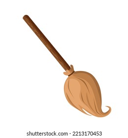Witch broom, Wooden broom icon. Devices for cleaning the territory from dust, leaves and debris. Vector illustration in cartoon style.