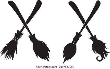 Witch Brooms, Halloween Holiday, Happy Halloween, Vector Illustration File