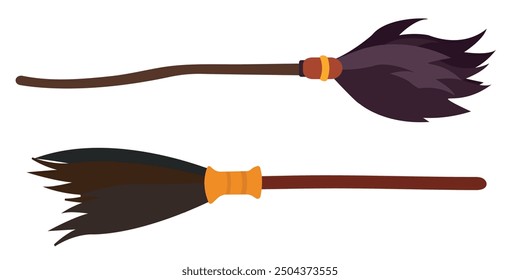 witch brooms, brooms, sweep, cleaning, woman, vector illustration, care