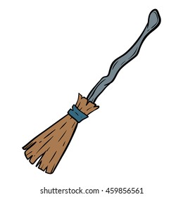 Witch broomstick with doodle art on white background