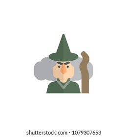 Witch with broomstick flat icon, vector sign, colorful pictogram isolated on white. Halloween symbol, logo illustration. Flat style design