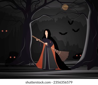 Witch and broomstick in