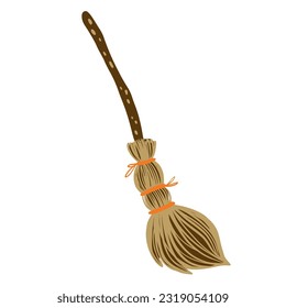 Witch broomstick Halloween holiday flat illustration
