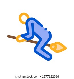 Witch Broomstick Icon Vector. Outline Witch Broomstick Sign. Color Isolated Contour Symbol Illustration