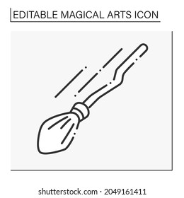  Witch broomstick line icon. Transport for witches, witchcraft instruments. Magical arts concept. Isolated vector illustration. Editable stroke