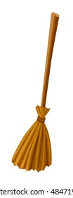 Witch broomstick. Vector illustration. Broom isolated on white background. Halloween accessory object.