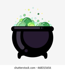 Witch bucket of boiling green liquid. Witch's magic. Magic potion for Halloween.