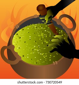 Witch bucket of boiling green liquid witch s magic magic potion for halloween