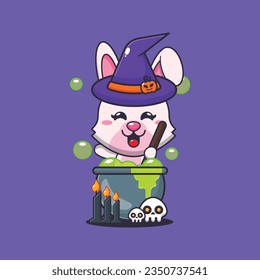 Conejo de brujas haciendo poción en el día de Halloween.